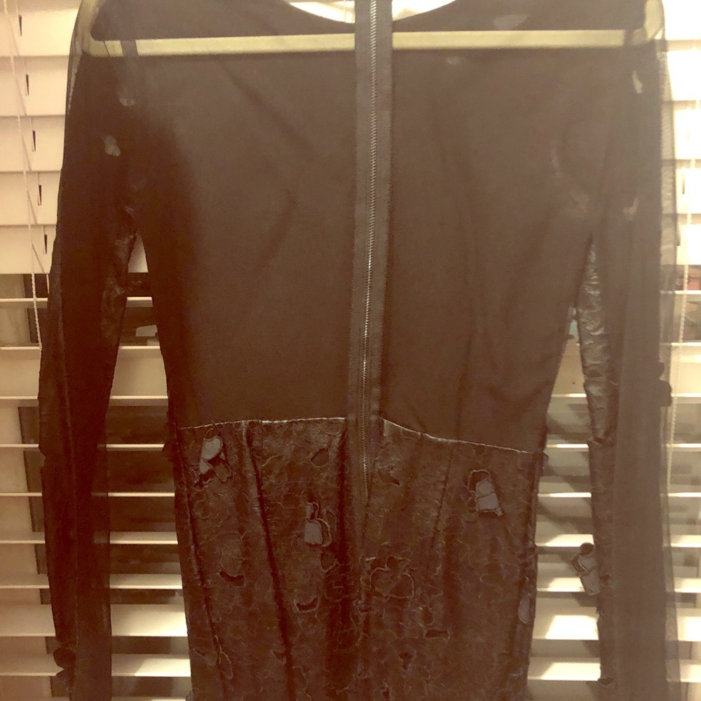 BCBG Sheer black and leather dress